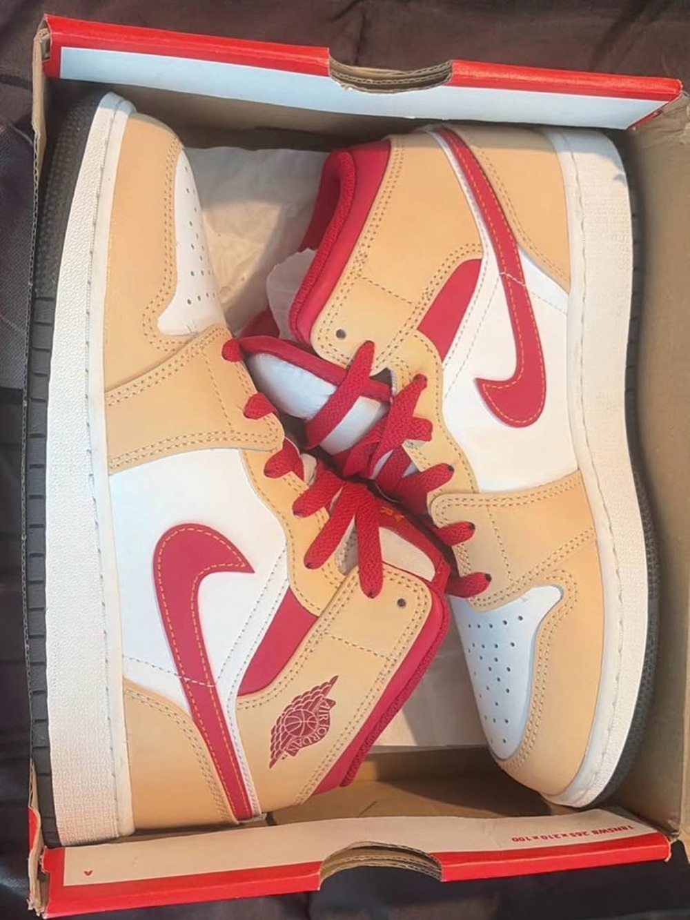 Nike Men’s High-Top Sneakers — White, Tan & Red
